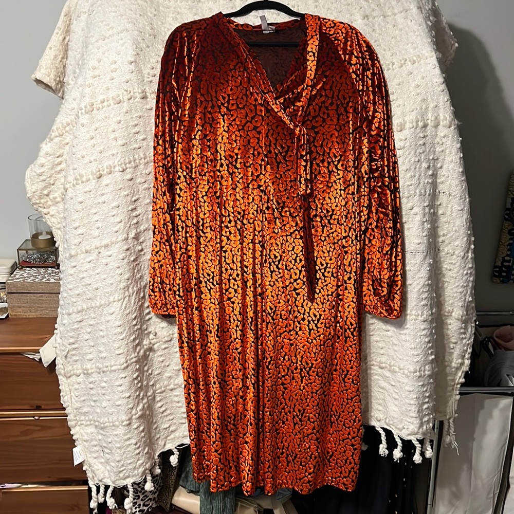 Velvet orange cheetah midi dress